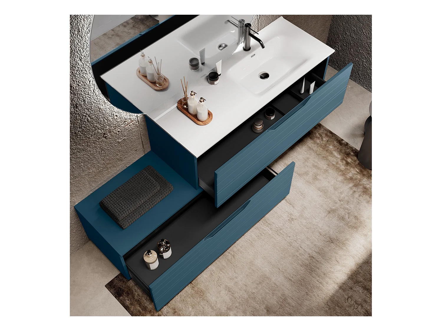 Composition vasque droite 4 pièces SOLMIRA bleu