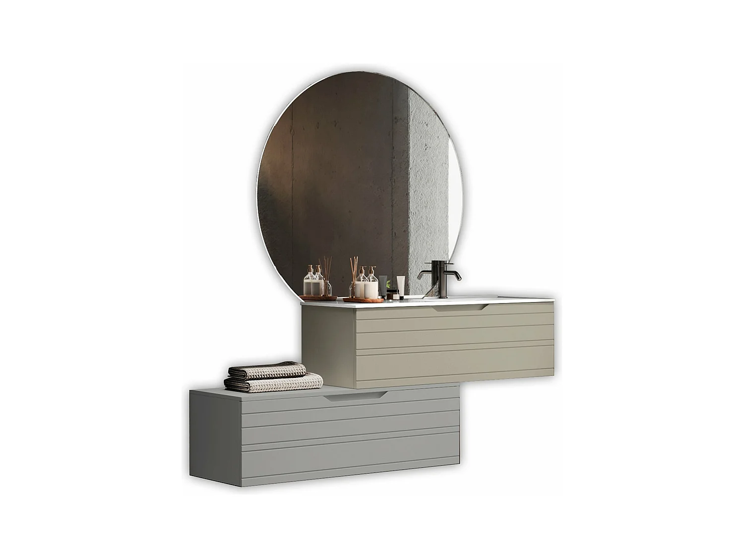 Composition vasque droite 4 pièces SOLMIRA taupe/gris