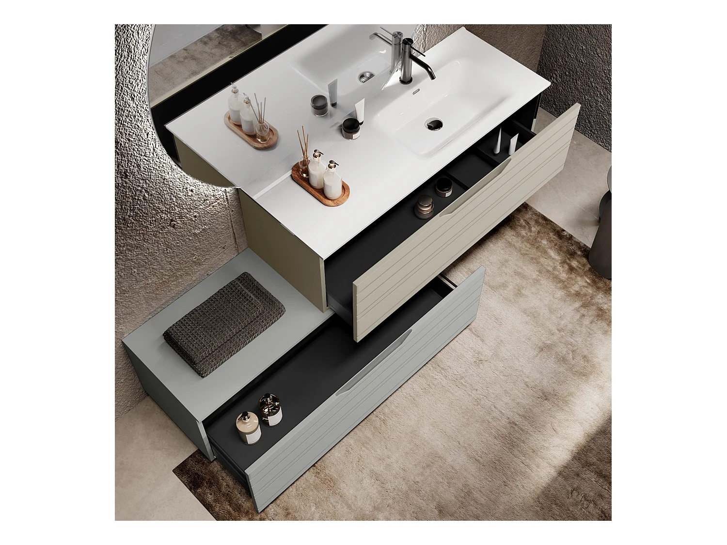 Komposition Badewanne rechts 4-teilig SOLMIRA taubengrau/grau