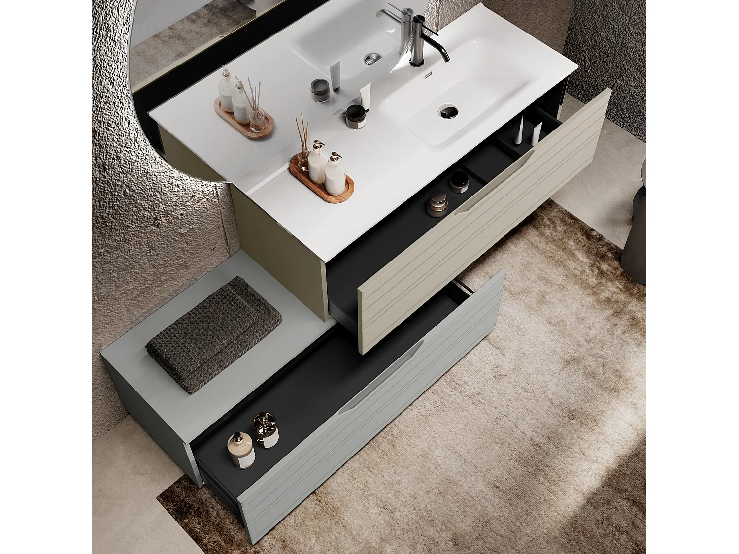 Komposition Badewanne rechts 4-teilig SOLMIRA taubengrau/grau