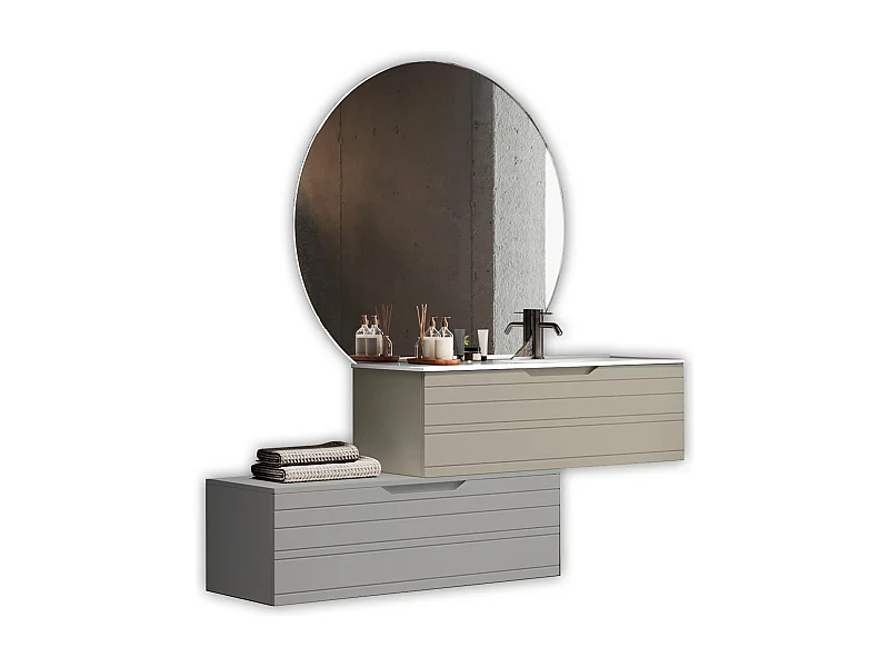 Composition vasque droite 4 pièces SOLMIRA taupe/gris