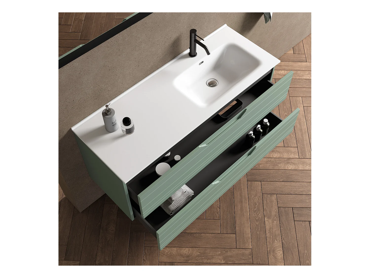 Composition vasque droite 4 pièces SOLMIRA vert sauge