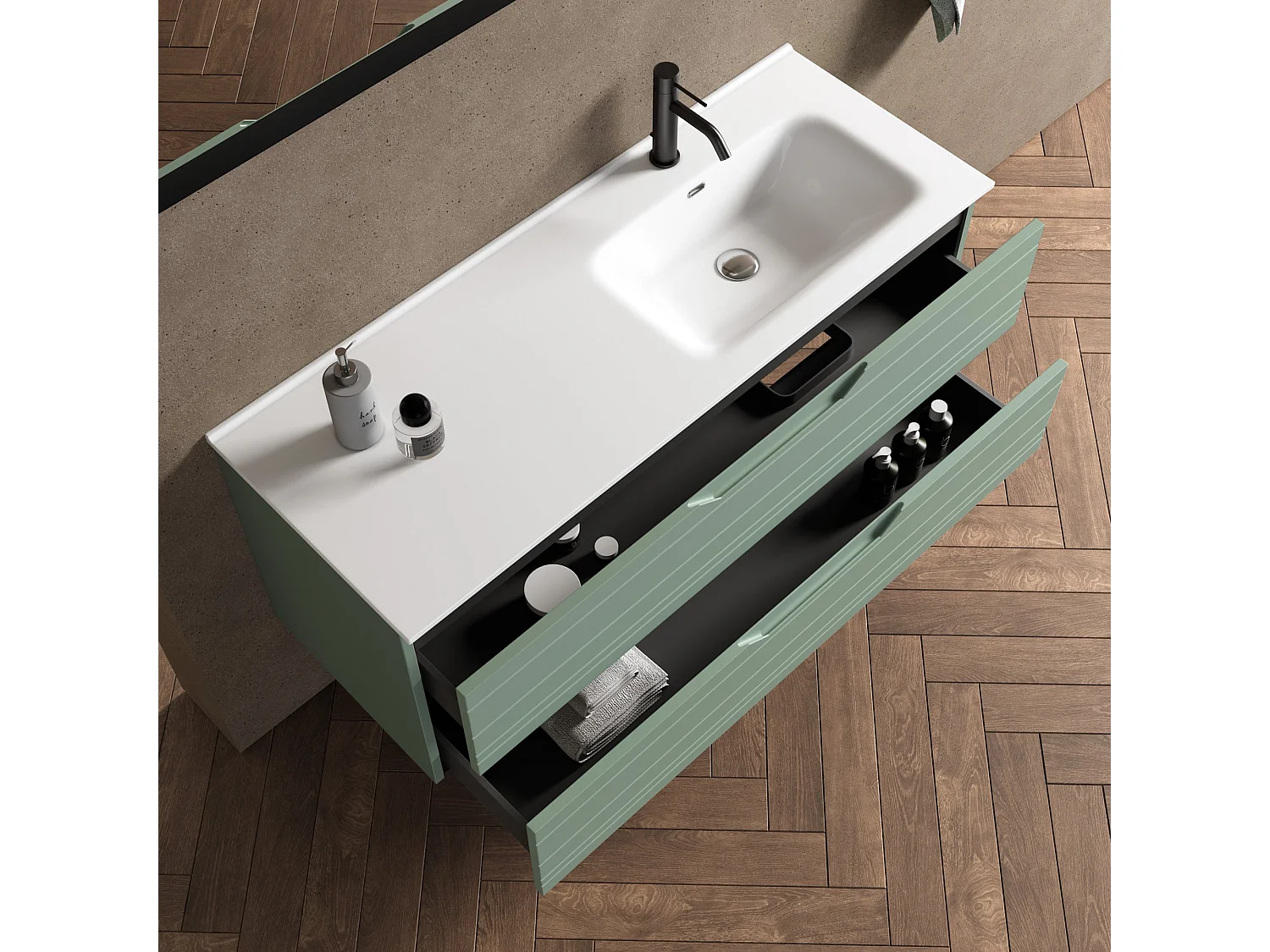 Composición bañera derecha 4 piezas SOLMIRA verde salvia