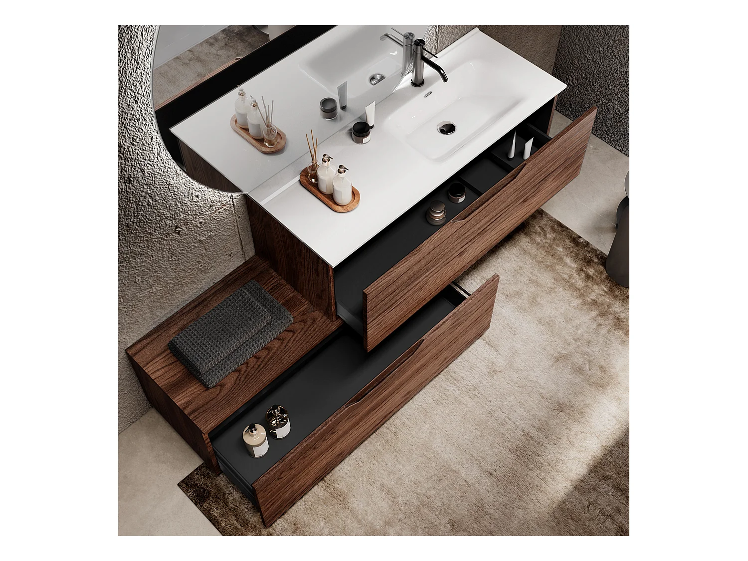 Composition vasque droite 4 pièces SOLMIRA chêne Rio