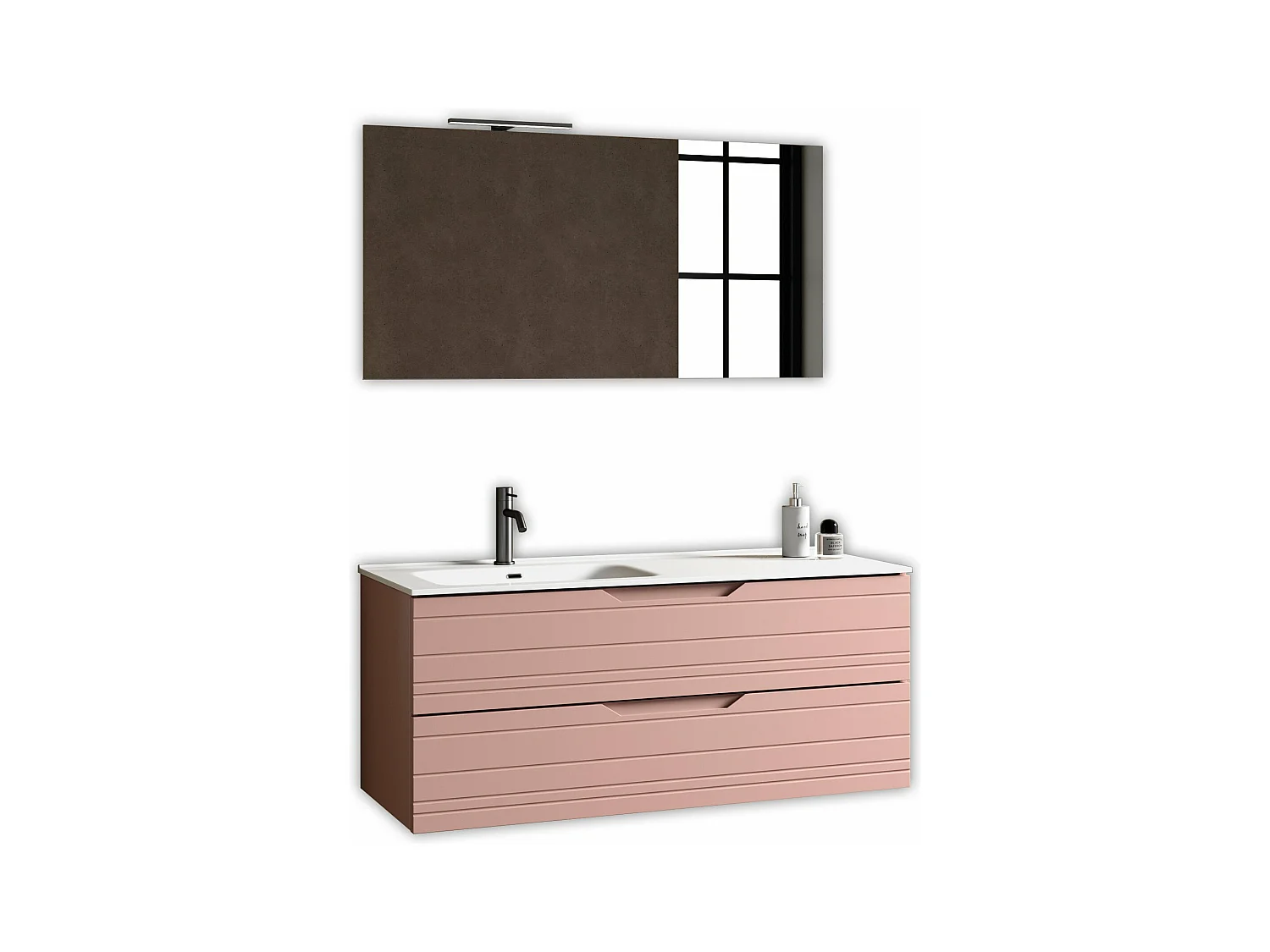 4-teiliges Set mit linker Badewanne SOLMIRA puderrosa