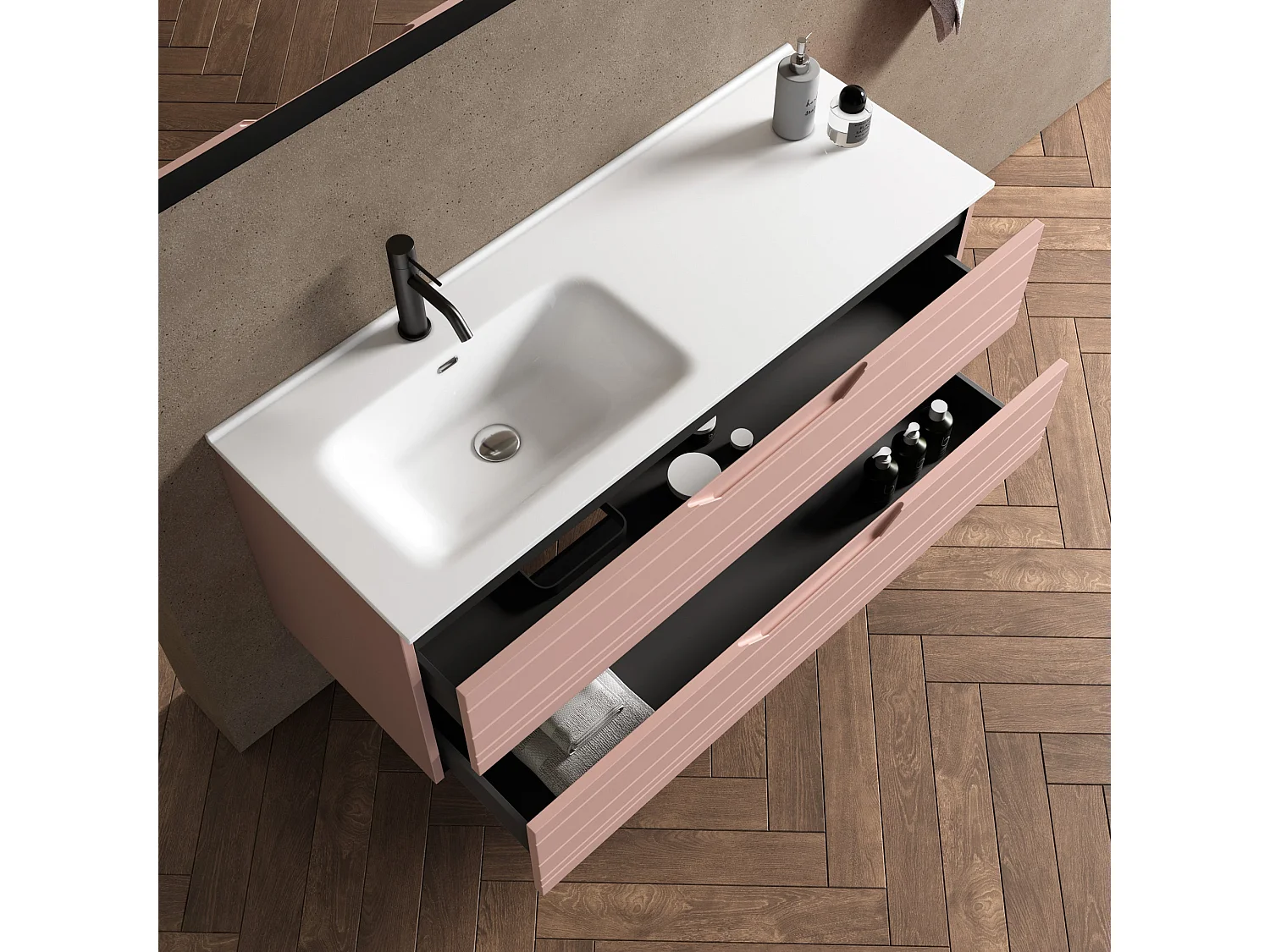 Composition vasque gauche 4 pièces SOLMIRA rose poudré