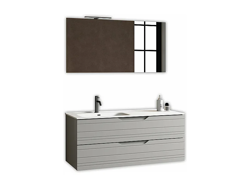 4-teiliges Set mit linker Badewanne SOLMIRA grau