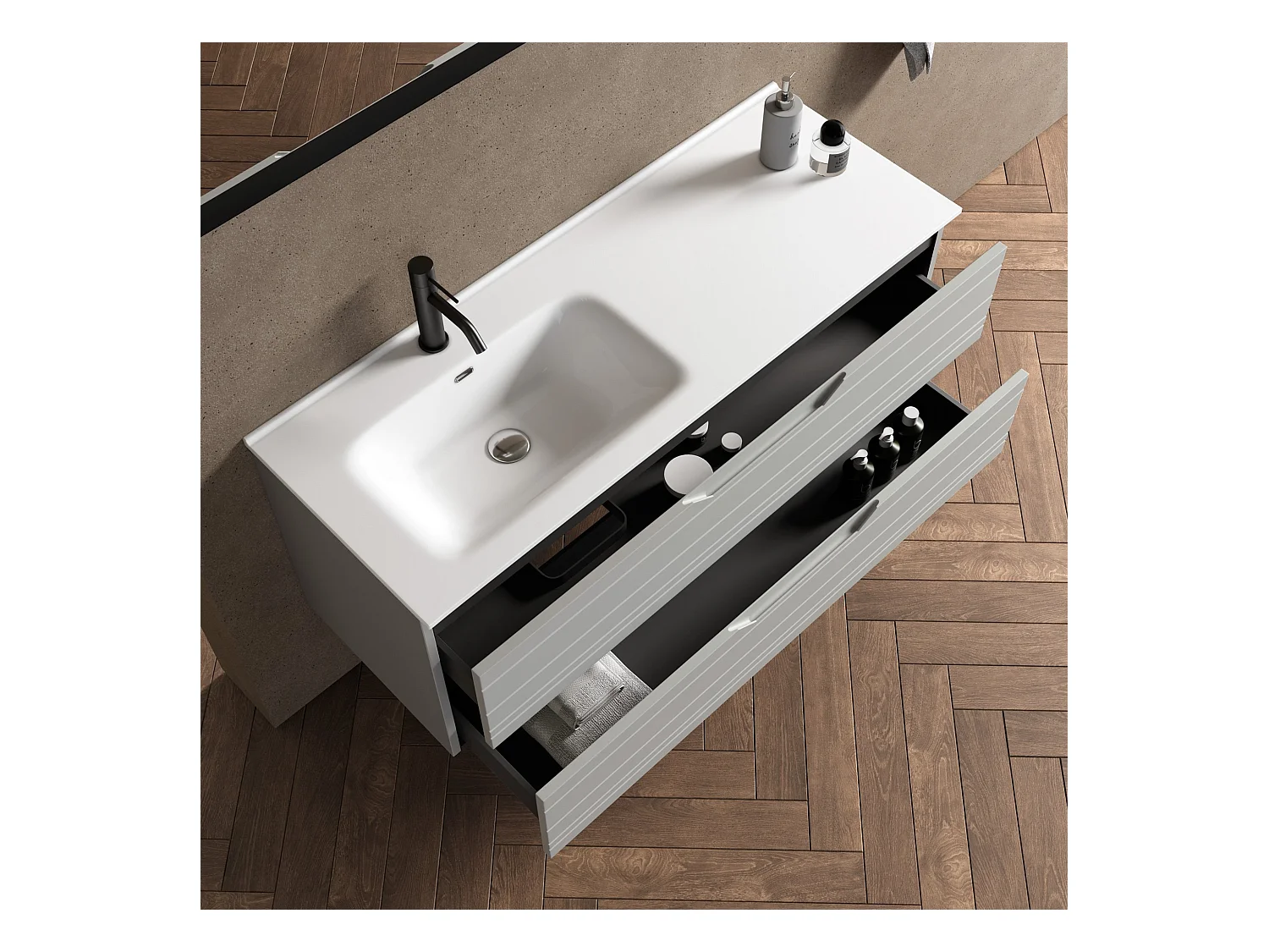 Composition vasque gauche 4 pièces SOLMIRA gris