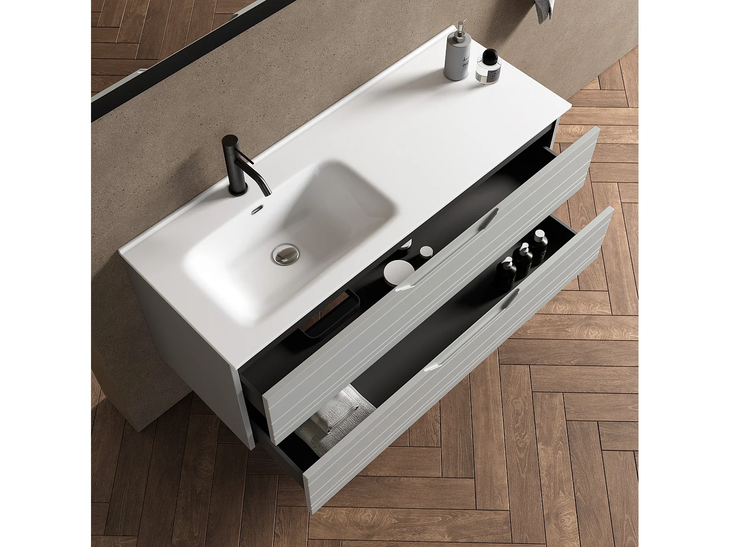 Composición lavabo izquierda 4 piezas SOLMIRA gris