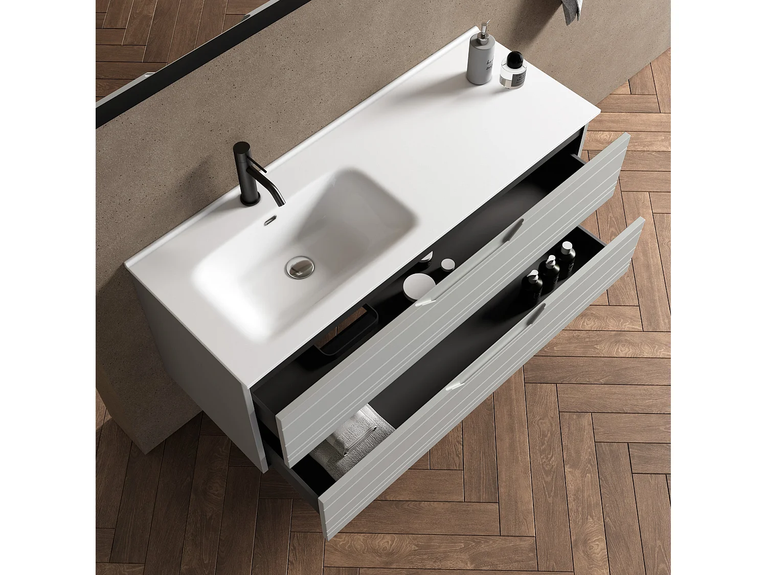 Composición lavabo izquierda 4 piezas SOLMIRA gris