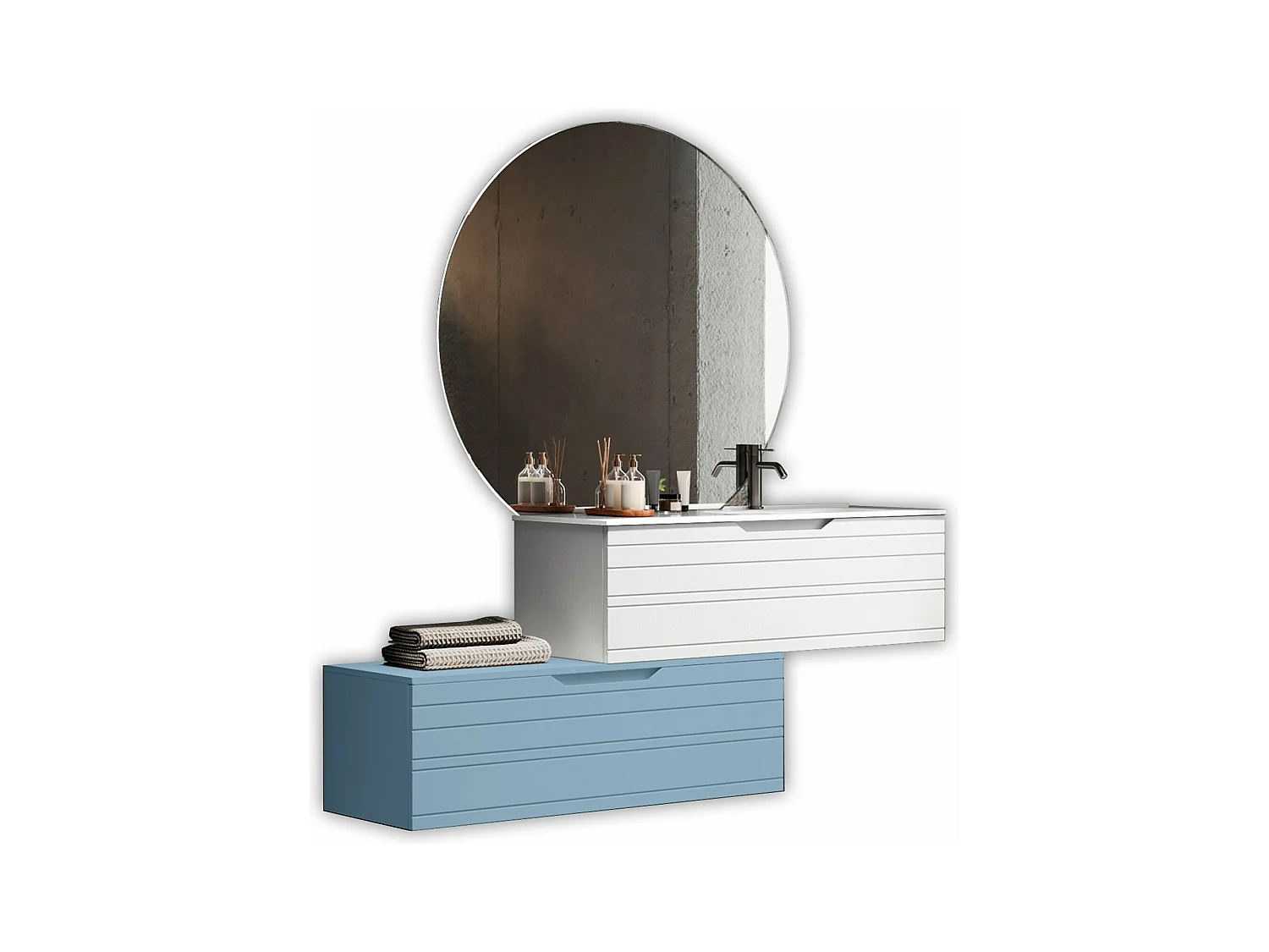 Composição de banheira direita 4 peças SOLMIRA branco/azul tiffany