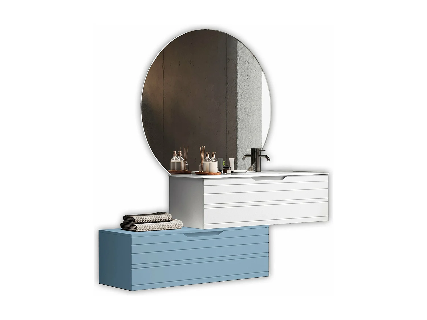 Composition vasque droite 4 pièces SOLMIRA blanc/bleu Tiffany