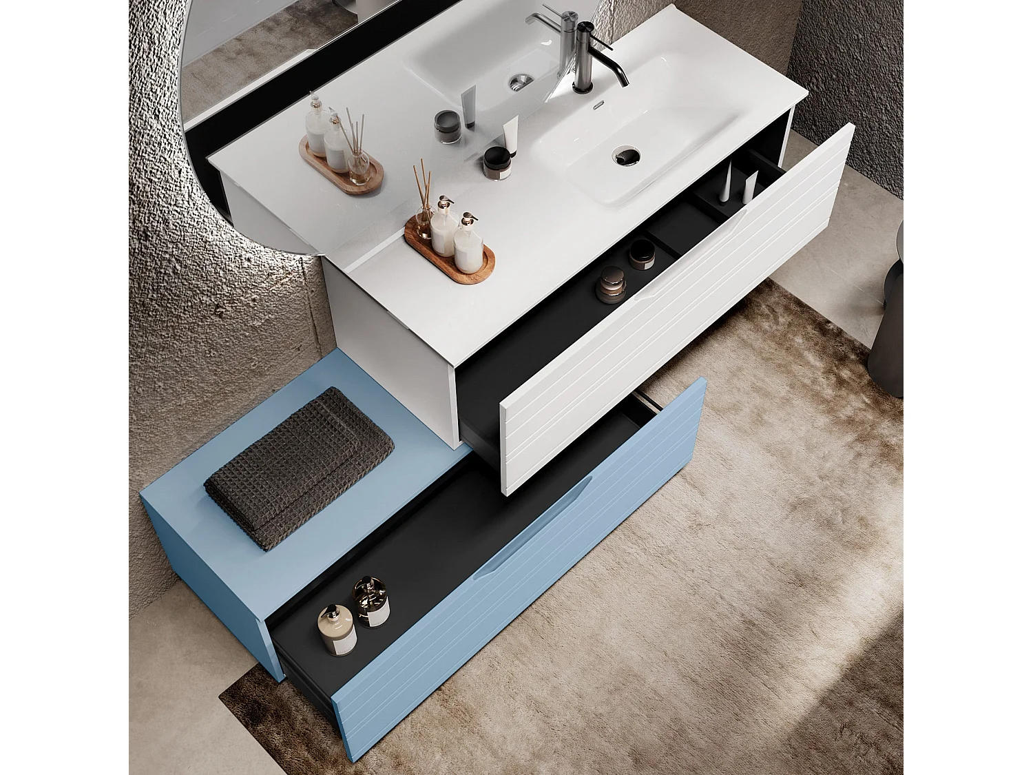 Composição de banheira direita 4 peças SOLMIRA branco/azul tiffany