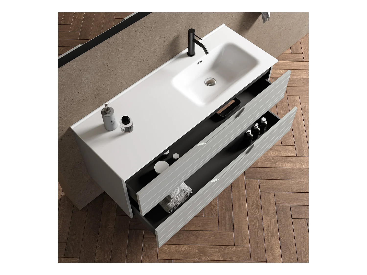 Composition vasque droite 4 pièces SOLMIRA gris