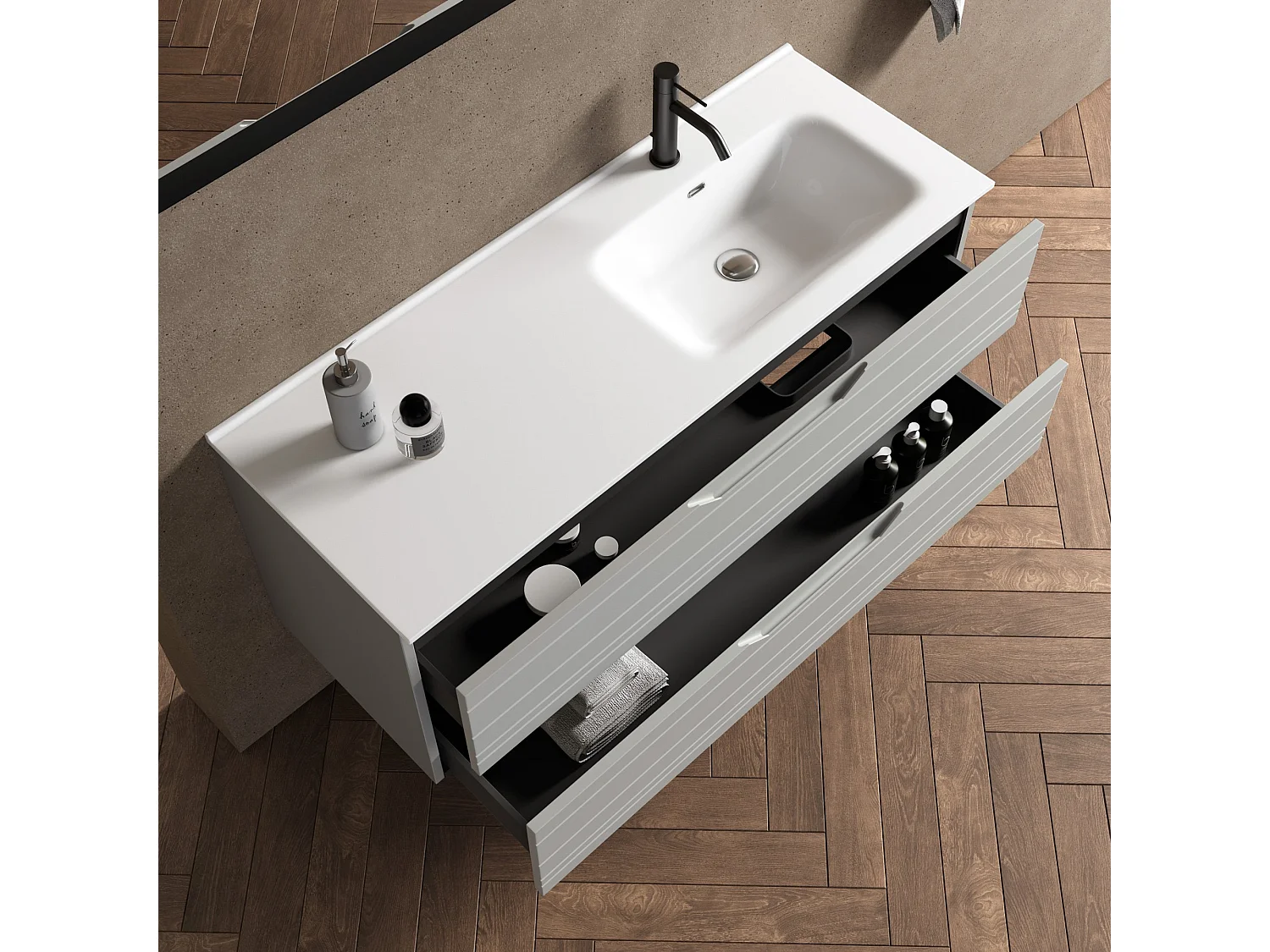 Composición bañera derecha 4 piezas SOLMIRA gris