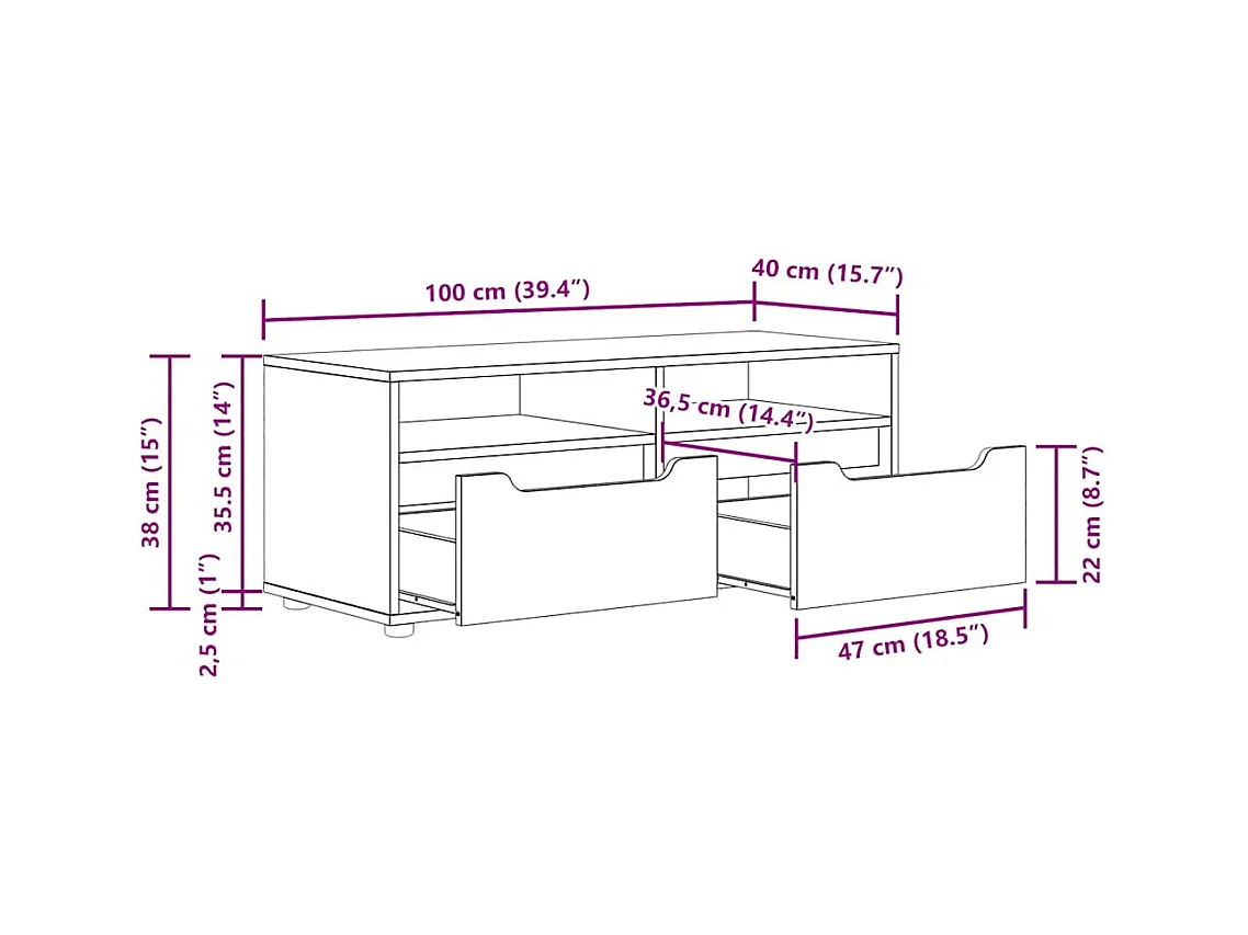 Mebel TV VISNES Dąb Sonoma 100x40x38 cm Drewno Inżynieryjne z Przechowywaniem i Montażem na Ścianie