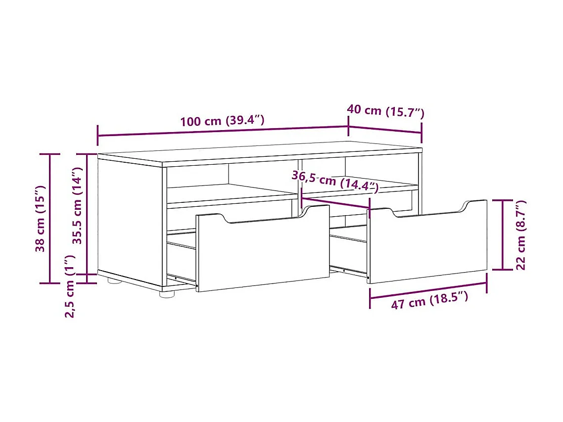 Meuble TV VISNES chêne sonoma 100x40x38 cm bois d'ingénierie
