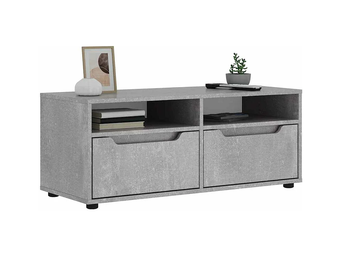 Meuble TV VISNES gris béton 100x40x38 cm bois d'ingénierie