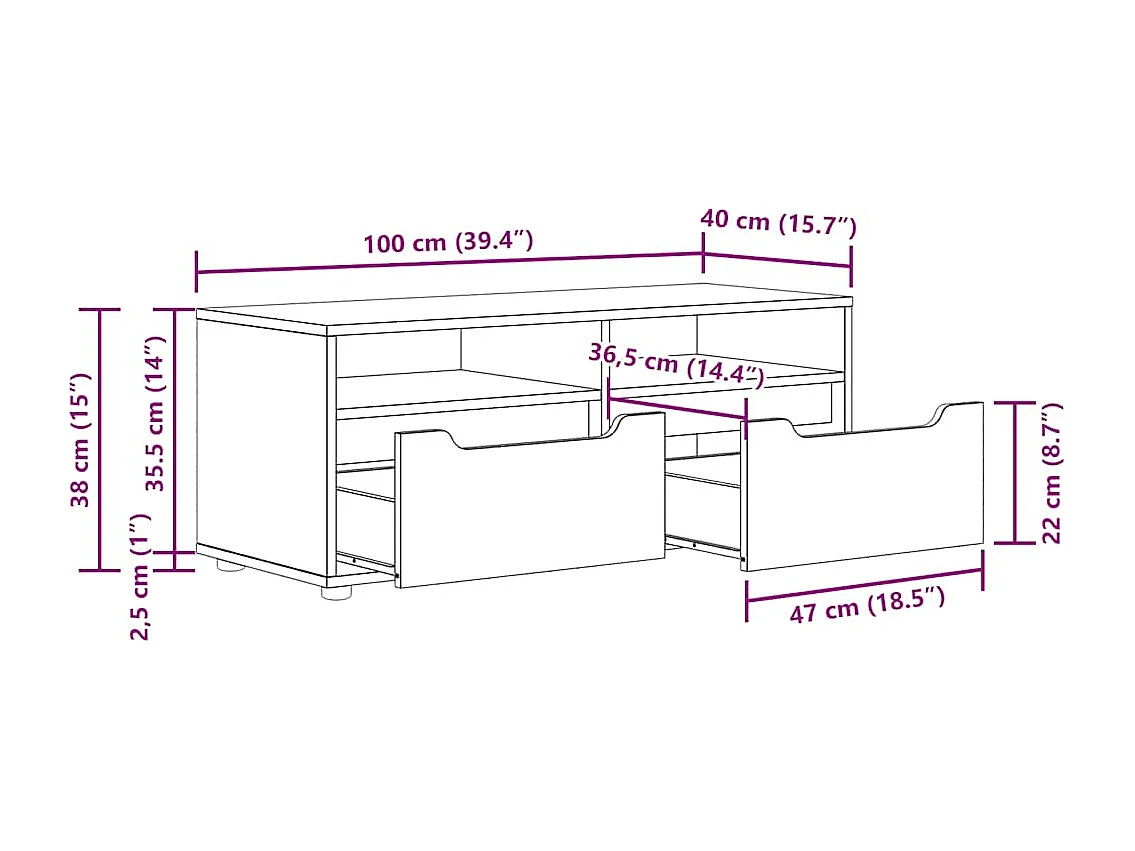 Meuble TV VISNES gris béton 100x40x38 cm bois d'ingénierie