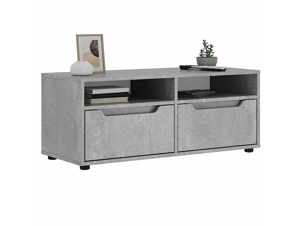 Meuble TV VISNES gris béton 100x40x38 cm bois d'ingénierie