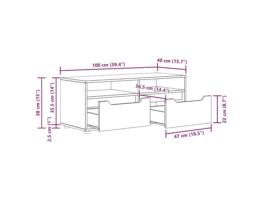Meuble TV VISNES gris béton 100x40x38 cm bois d'ingénierie