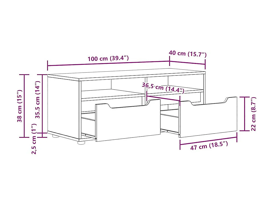 Meuble TV VISNES noir 100x40x38 cm bois d'ingénierie
