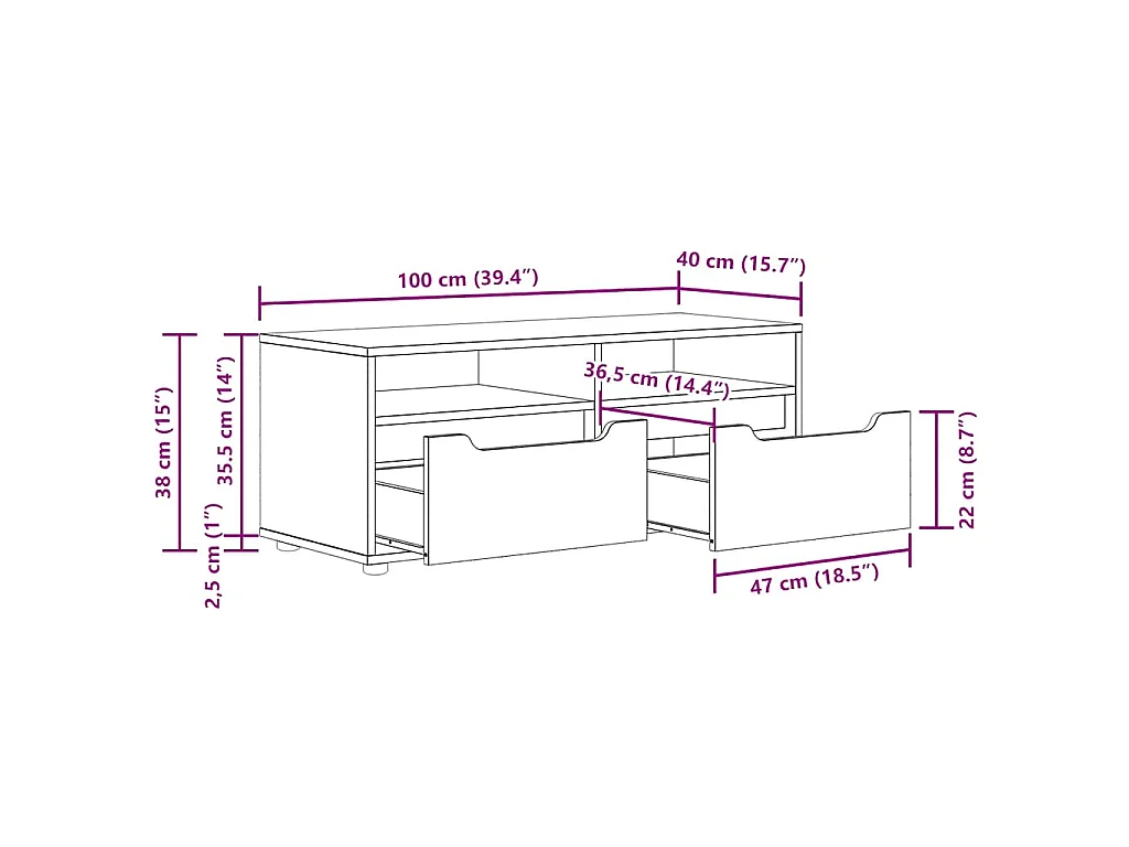 Meuble TV VISNES noir 100x40x38 cm bois d'ingénierie