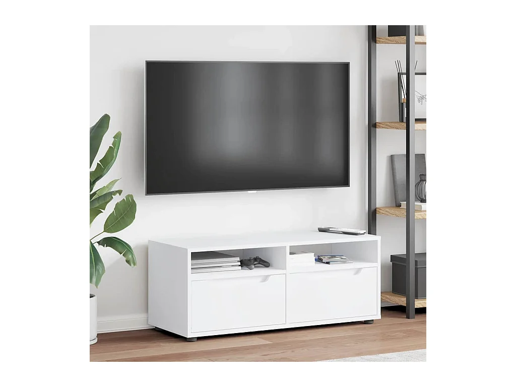 Mebel TV VISNES Biały 100x40x38 cm z Drewna Inżynieryjnego z Przechowywaniem i Montażem na Ścianie