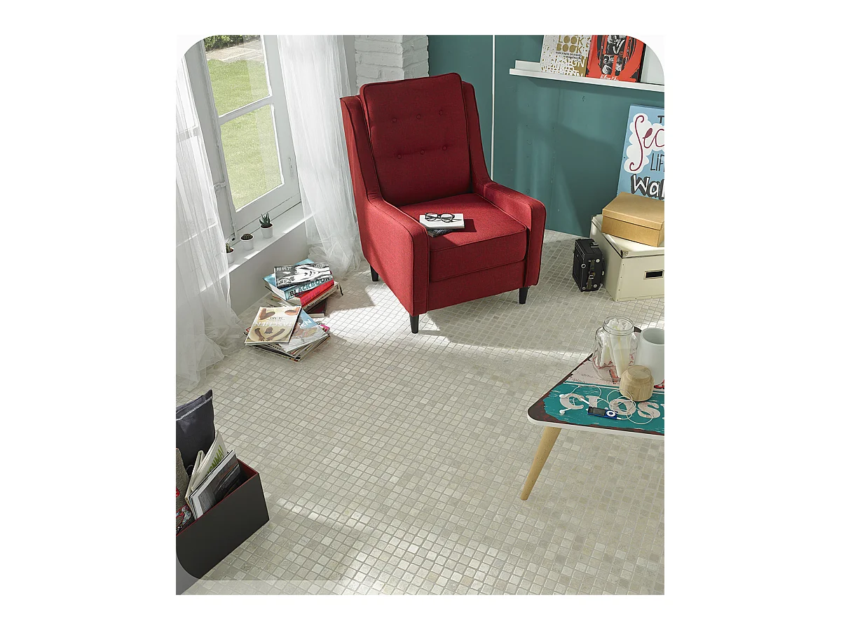 Carrelage de mosaïque (Boite de 1m²) / Plaque mosaïque mur et sol en marbre naturel coloris blanc mat - 30 x 30 cm