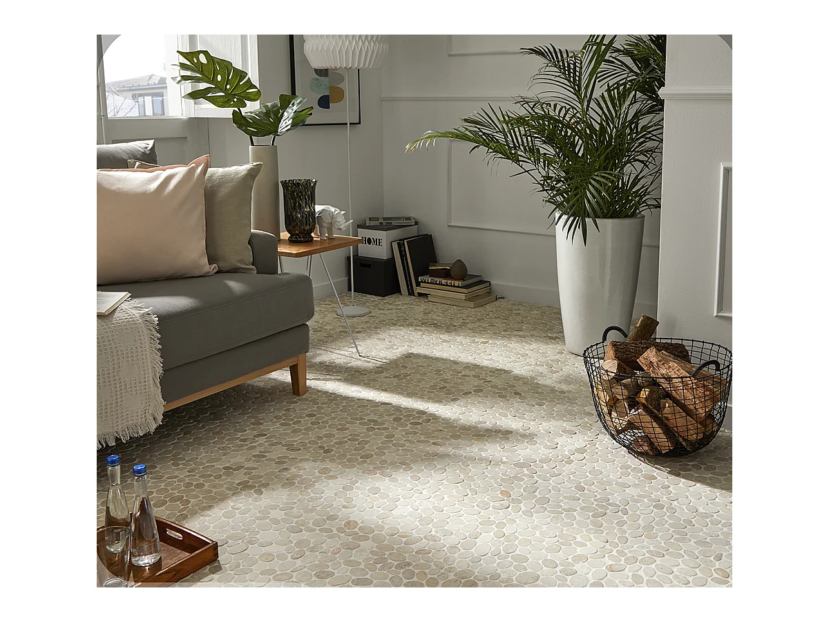 Carrelage de mosaïque (Boite de 1m²) / Plaque mosaïque mur et sol en marbre naturel coloris blanc mat - 33 x 33 cm