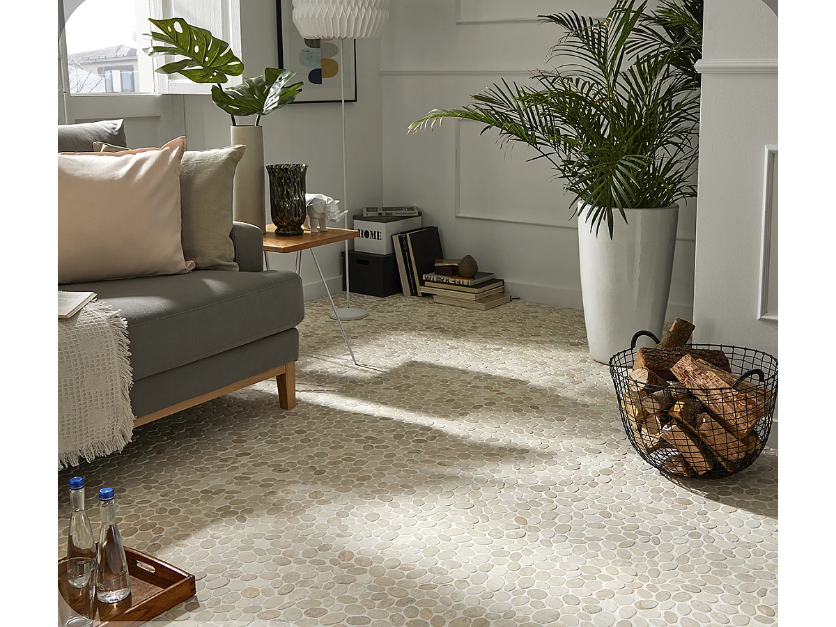 Carrelage de mosaïque (Boite de 1m²) / Plaque mosaïque mur et sol en marbre naturel coloris blanc mat - 33 x 33 cm