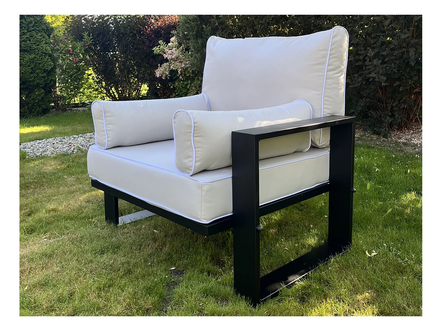Gardenset avec canapé et fauteuils VERDINO avec cadre métallique beige