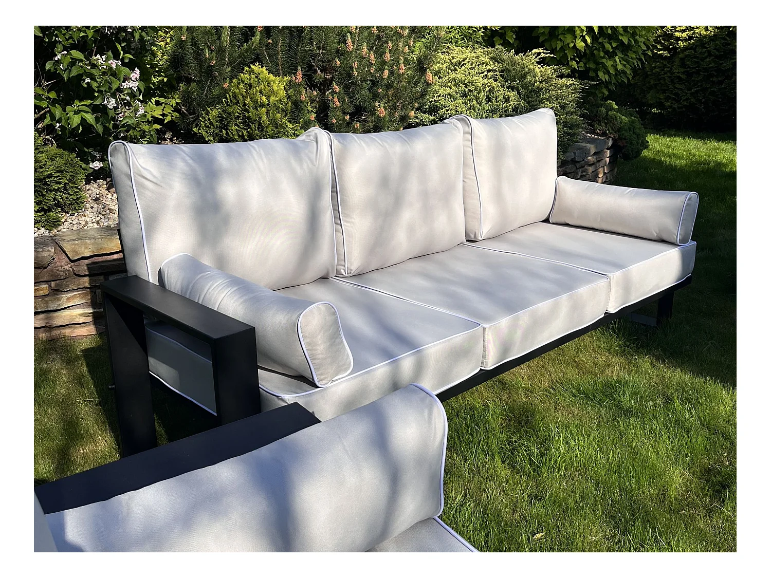 Gardenset avec canapé et fauteuils VERDINO avec cadre métallique beige