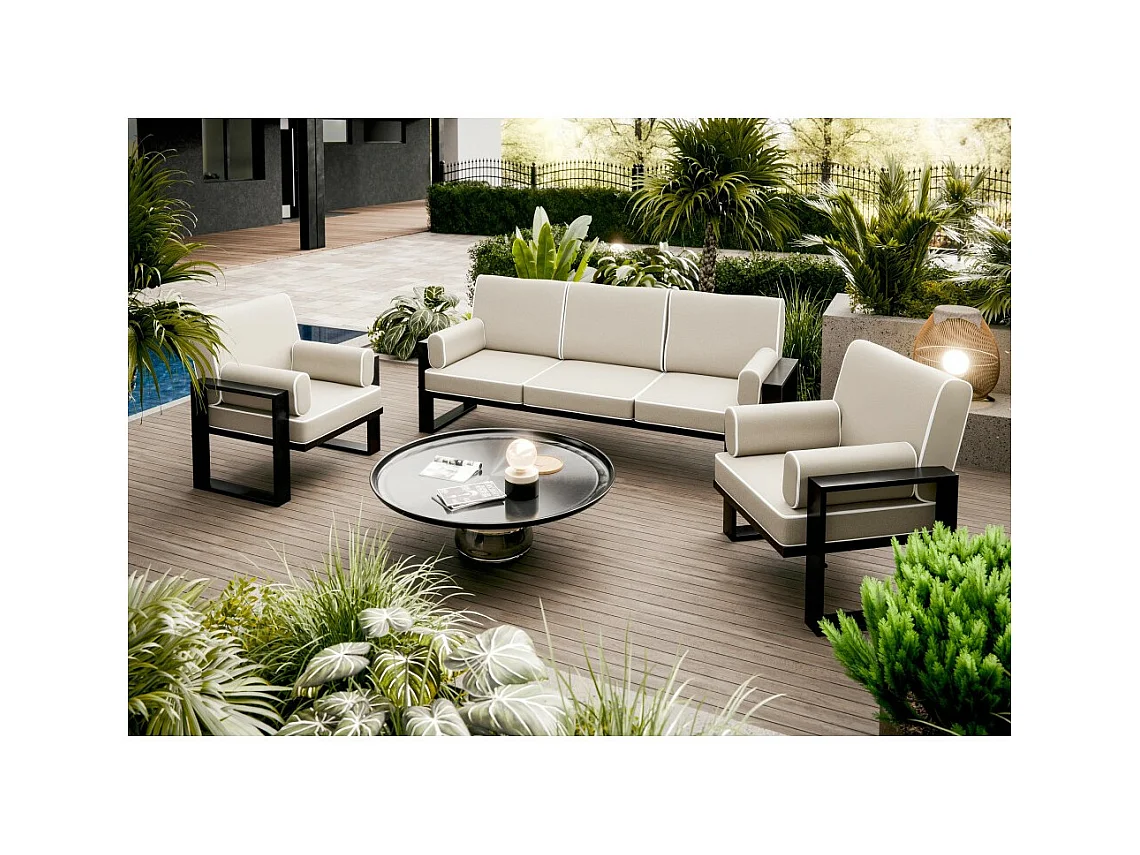 Gardenset mit Sofa und Sesseln VERDINO mit Metallrahmen beige