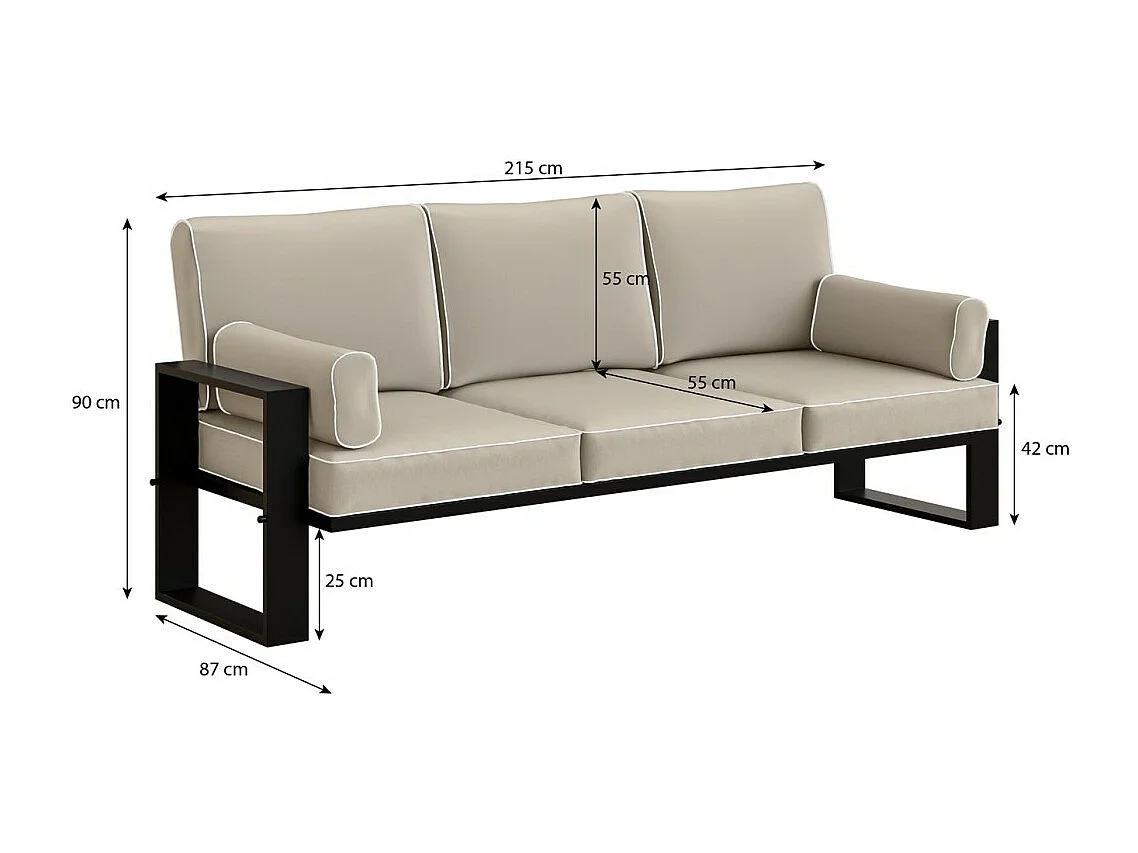 Gardenset avec canapé et fauteuils VERDINO avec cadre métallique beige
