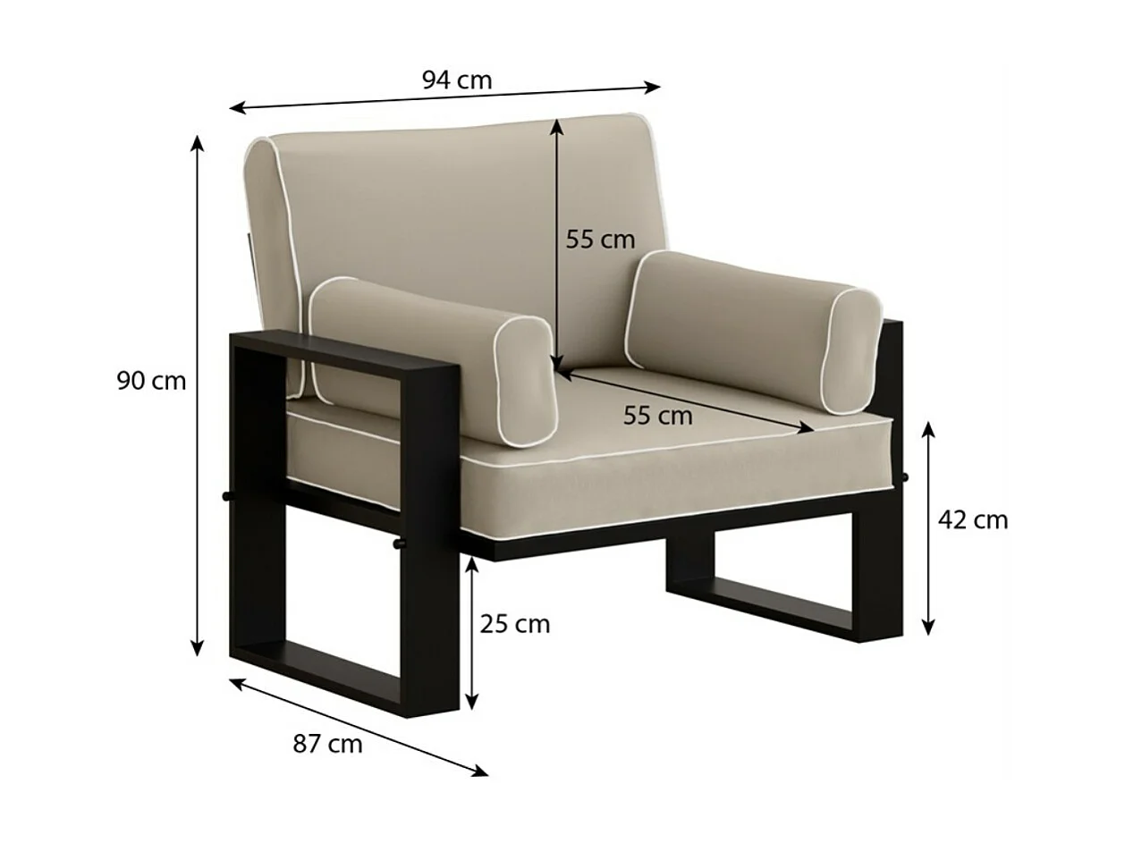Gardenset avec canapé et fauteuils VERDINO avec cadre métallique beige