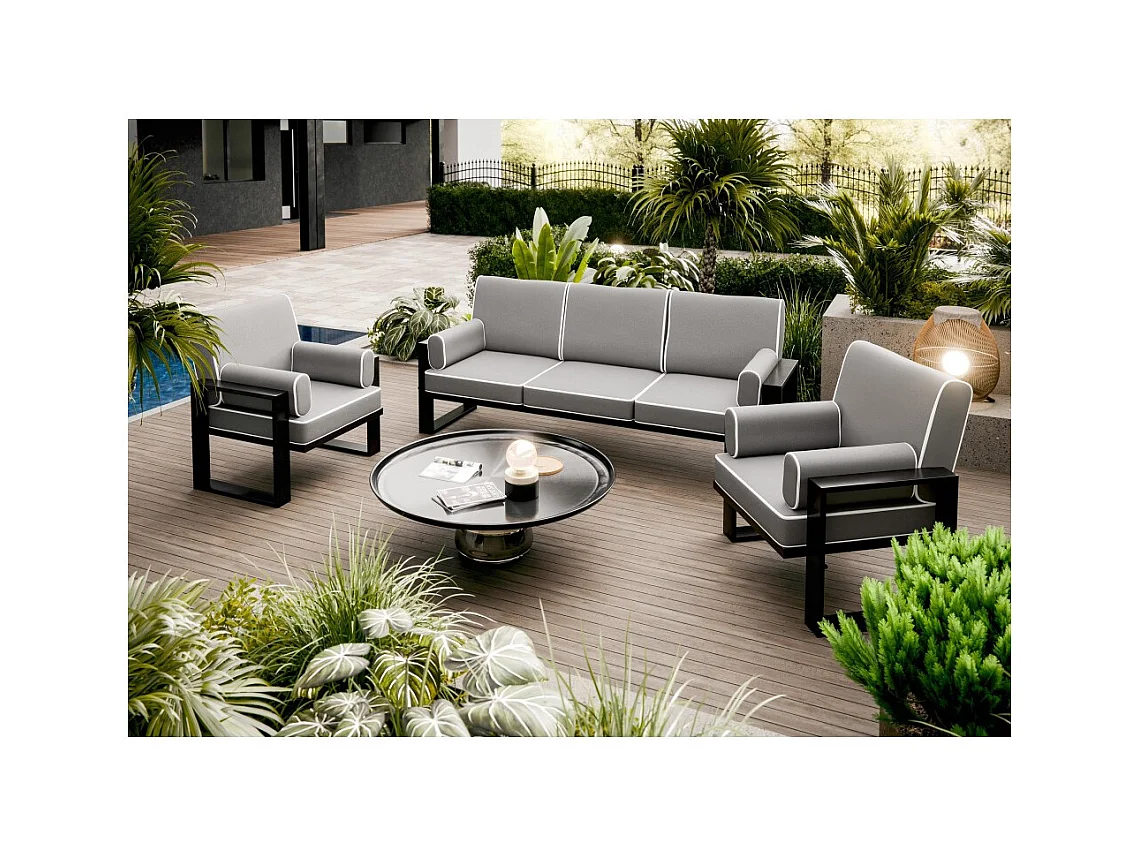 Gardenset avec canapé et fauteuils VERDINO avec cadre métallique anthracite