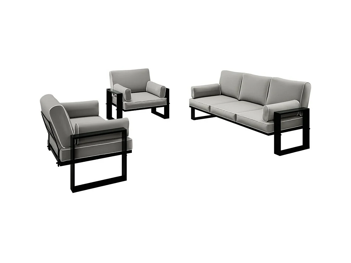Gardenset avec canapé et fauteuils VERDINO avec cadre métallique anthracite