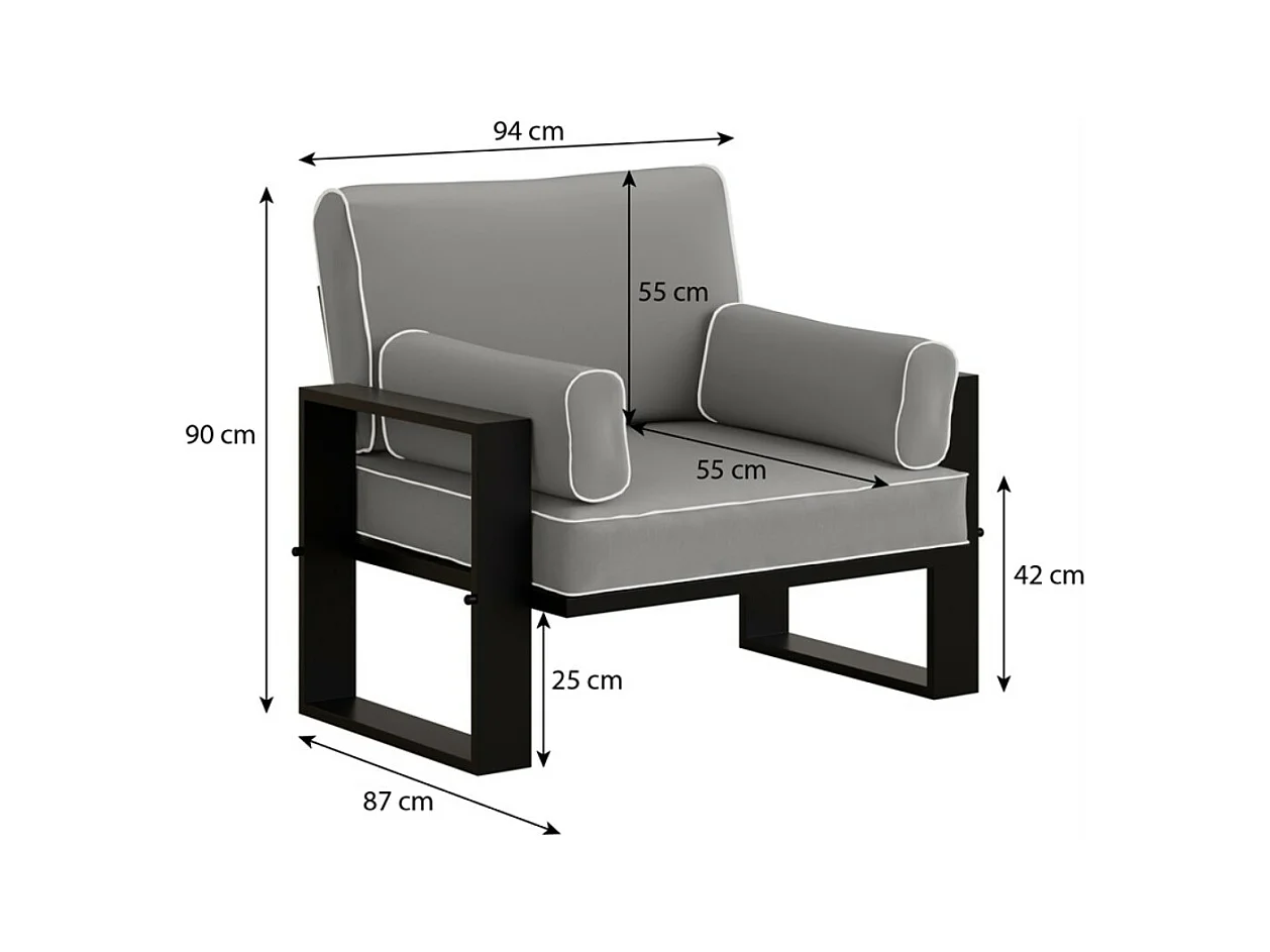 Gardenset avec canapé et fauteuils VERDINO avec cadre métallique anthracite