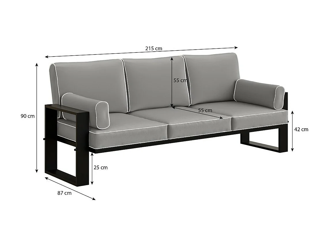 Tuinset met bank en stoelen VERDINO met metalen frame antraciet