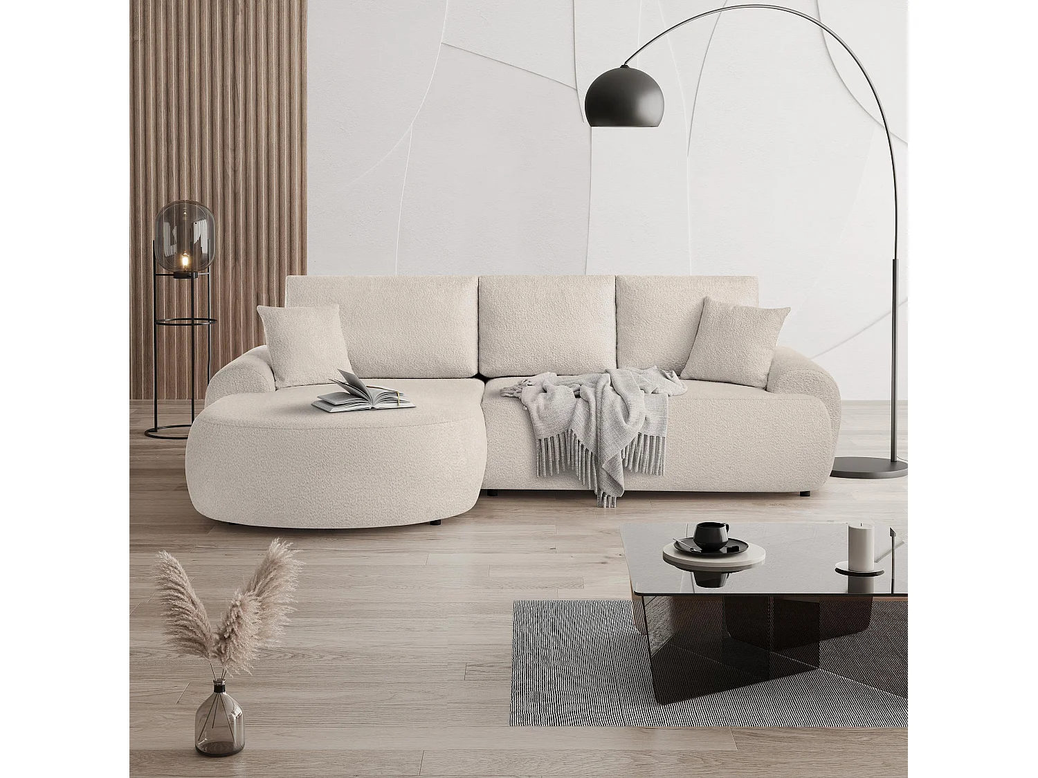 Hoekbank TEDDY zonder slaapfunctie – beige – links