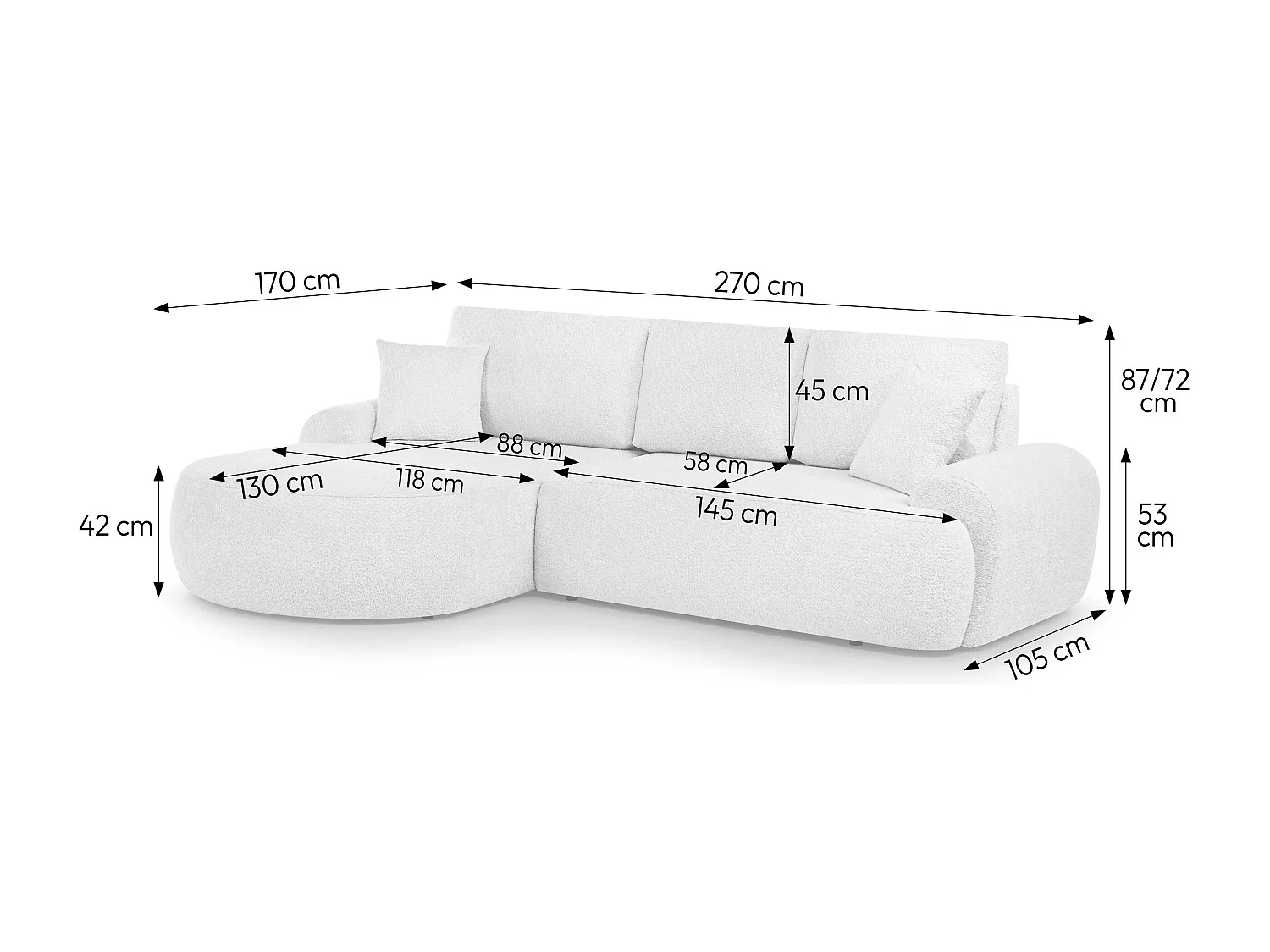 CANAPE TEDDY sans fonction sommeil cappuccino gauche