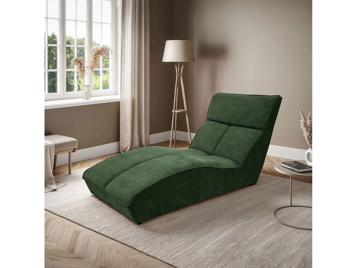 Chaiselongue SAN DIEGO in groen fluweel