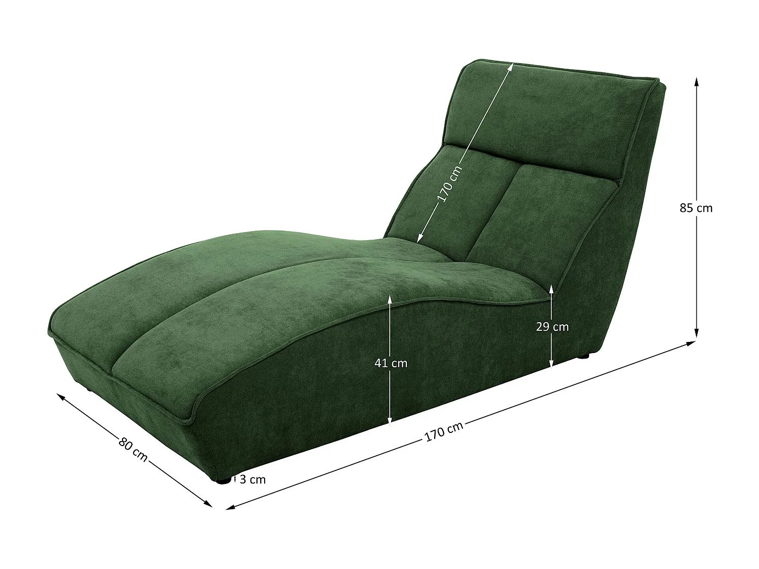 Chaise longue SAN DIEGO en velours vert