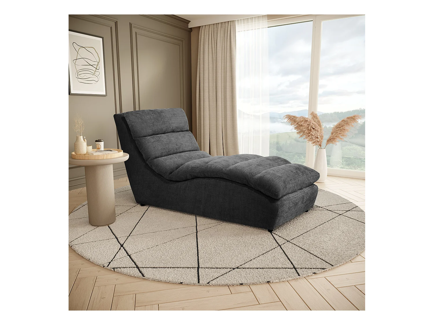 Chaise longue SAN REMO en velours côtelé gris foncé