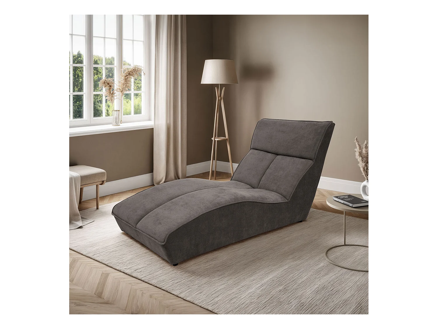 Chaiselongue SAN DIEGO in bruin fluweel