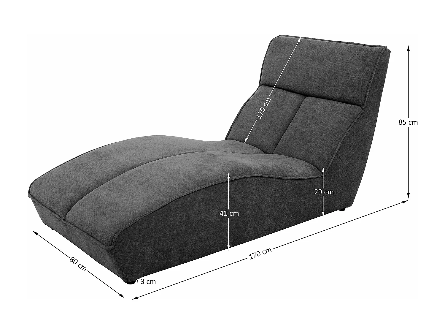 Chaiselongue SAN DIEGO im Velours Anthrazit