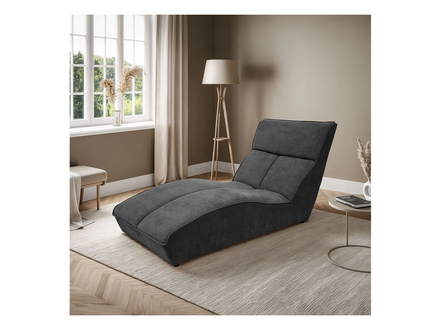 Chaise longue SAN DIEGO en velours anthracite