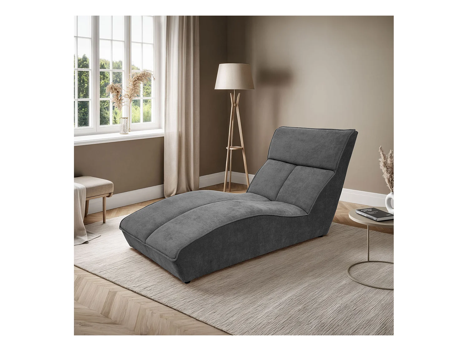 Chaiselongue SAN DIEGO im Velours Grau
