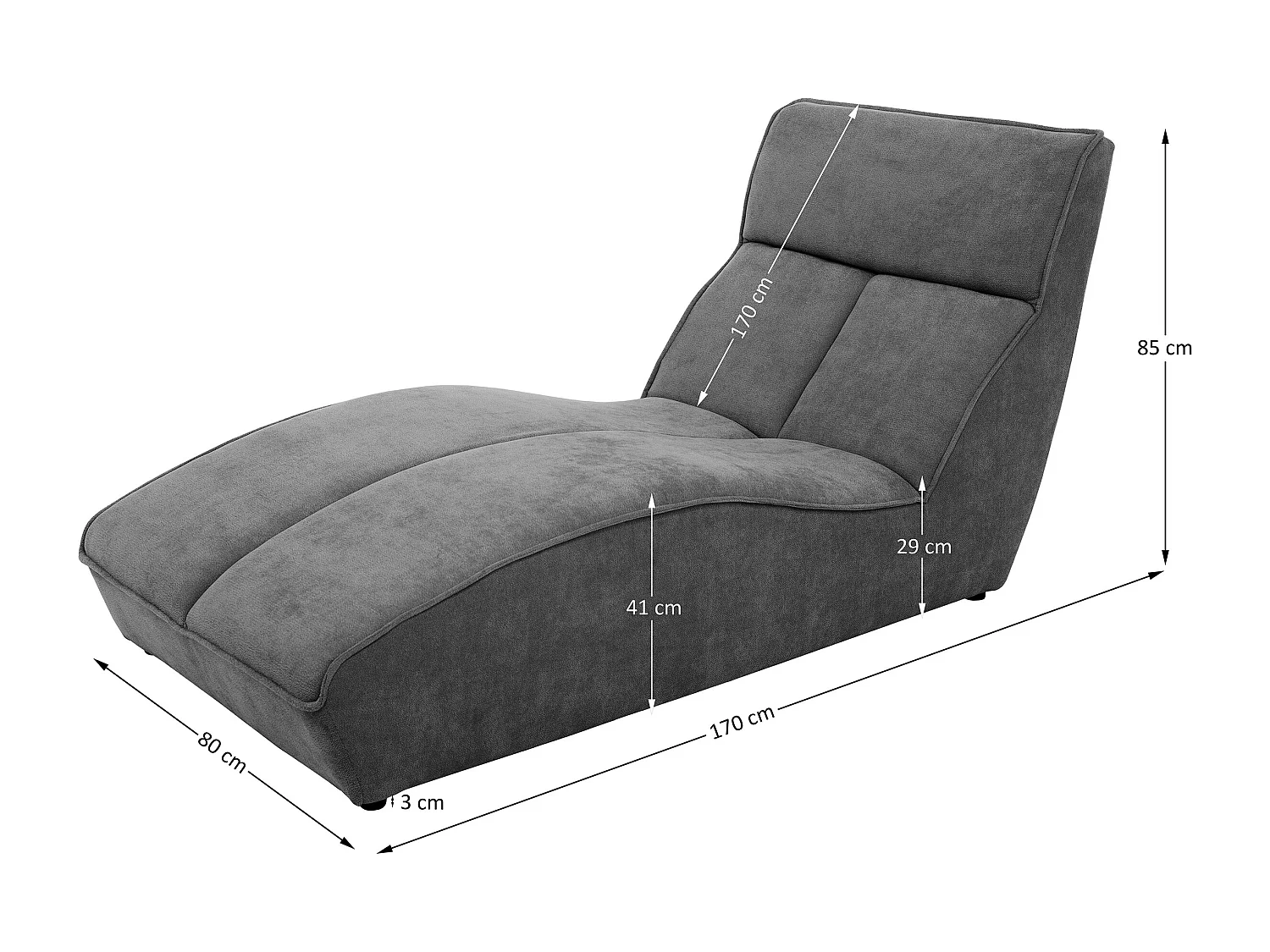 Chaiselongue SAN DIEGO im Velours Grau